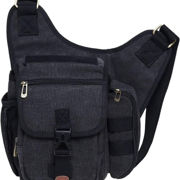 Mens Vintage Canvas Shoulder Messenger Bag Chest Leather Patchwork Messenger Bag